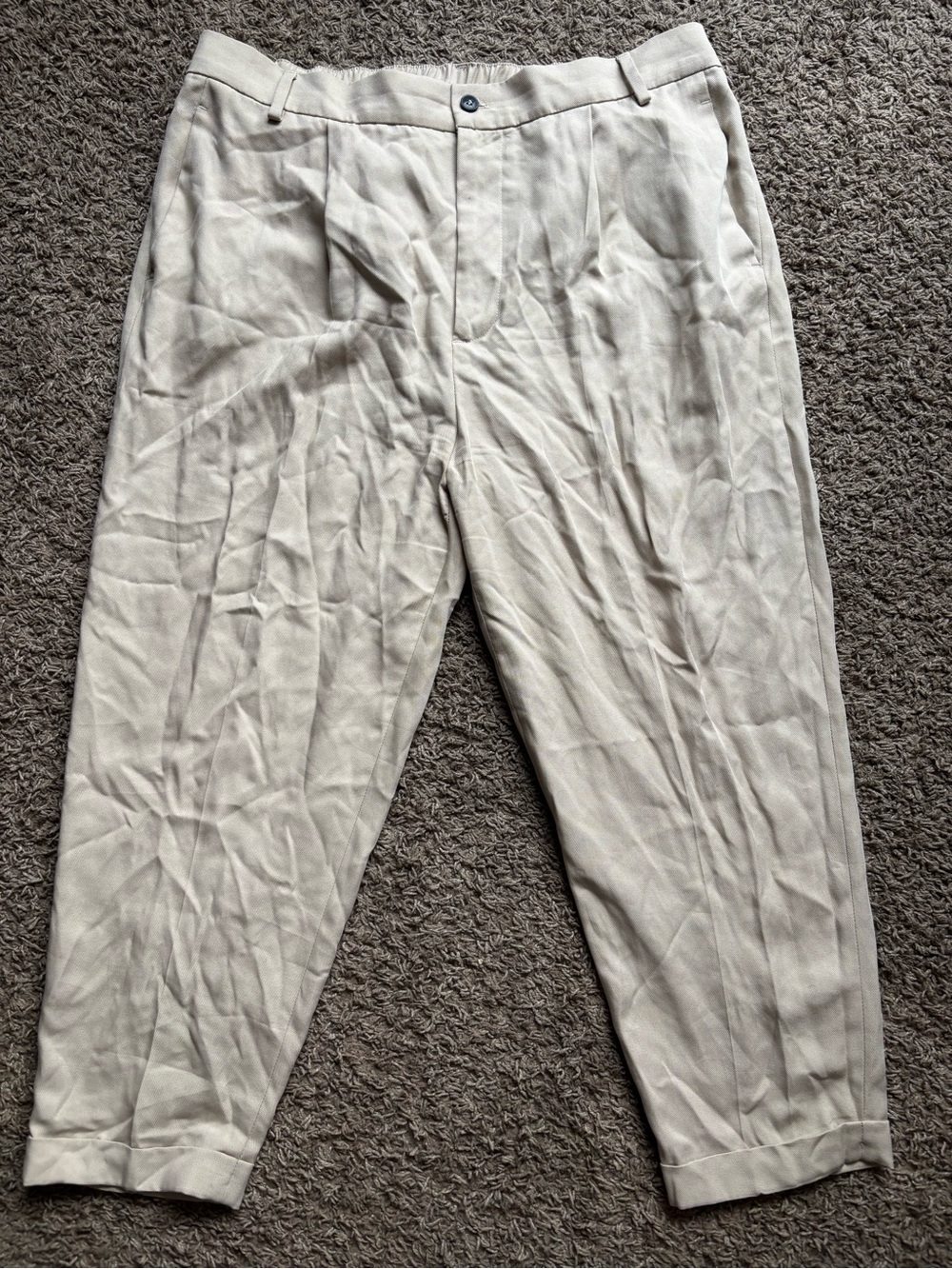 Zara Cream Pleated Tapered Trousers